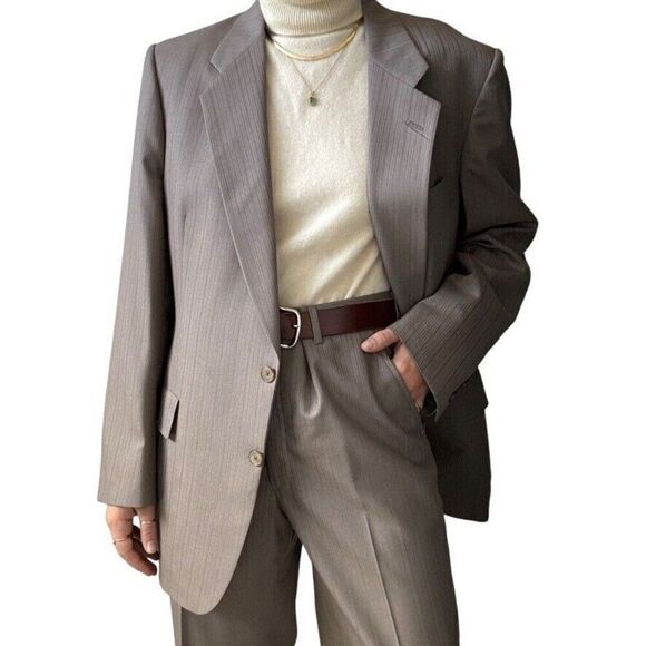 Vintage Christian Dior Gray 100% Wool Suit Sport Coat Blazer Trouser Set 42R - Picture 5 of 16